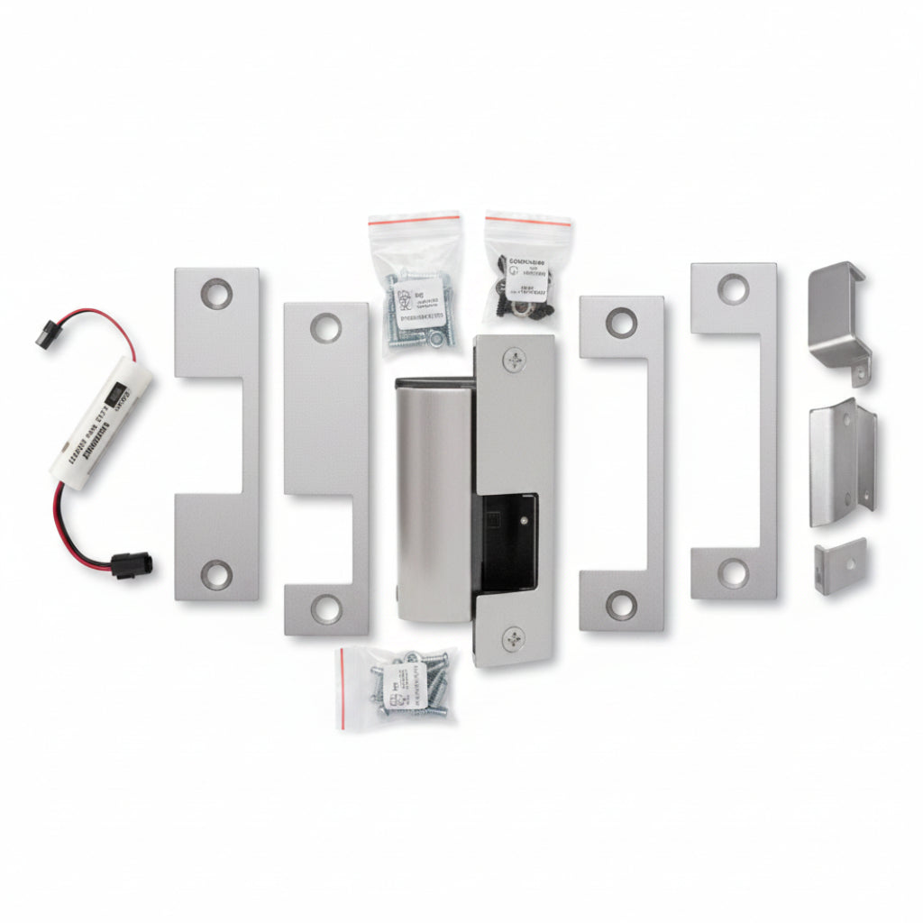 HES 1006CS-630 Electric Strike, Fail Secure, Complete 12/24VDC, SMART Pac II, J, KD, KM, HM and AD Faceplates, Satin Stainless Steel Finish