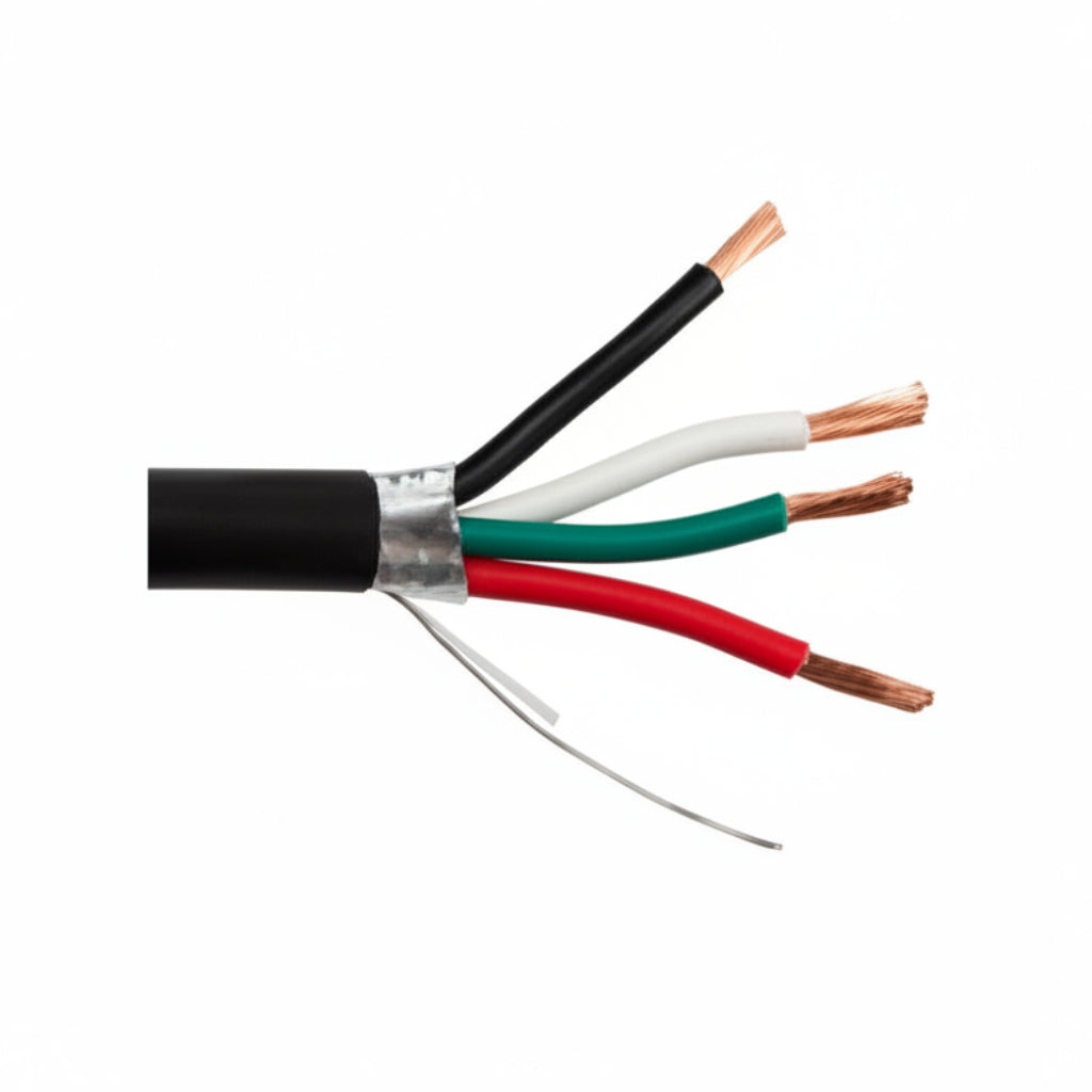 Shielded Direct Burial/Outdoor Security/Alarm Wire, Black, 18/4 (18AWG 4 Conductor), Stranded - 100' Section