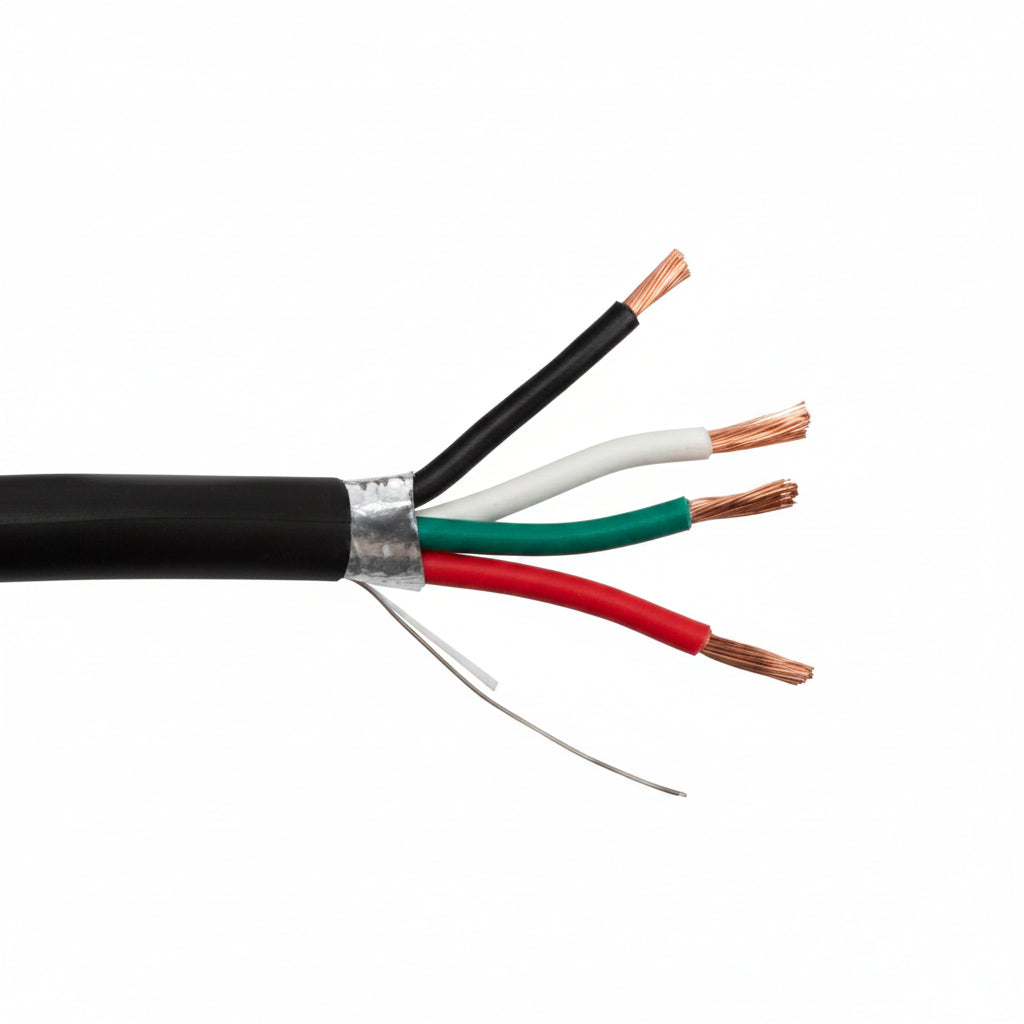 Shielded Direct Burial/Outdoor Security/Alarm Wire, Black, 18/4 (18AWG 4 Conductor), Stranded, Spool, 1000'