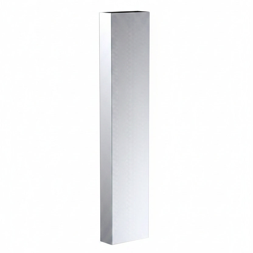 12" Wide Stainless Pedestal Cabinet Style Bollard, Brushed #4 Finish, #304 Stainless, 120" Wall Tube, Flat Top, Mirror Finish Corners