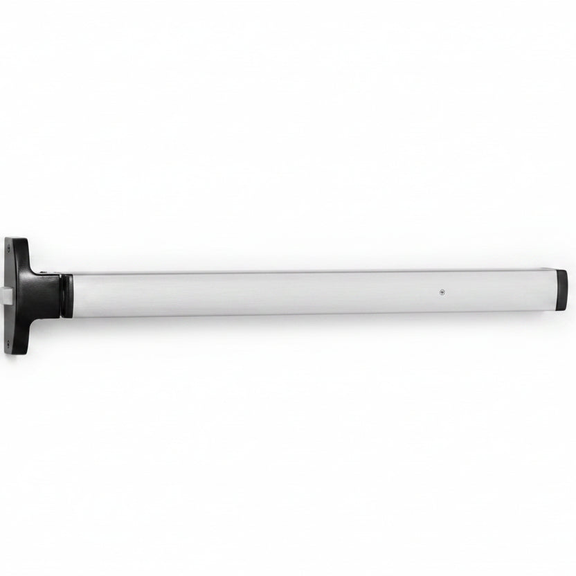 Falcon Rim Exit Device, Narrow Stile Pushpad, 36" Device, Hex Key Dogging, Exit Only, Satin Aluminum Clear Anodized Finish, Non-Handed