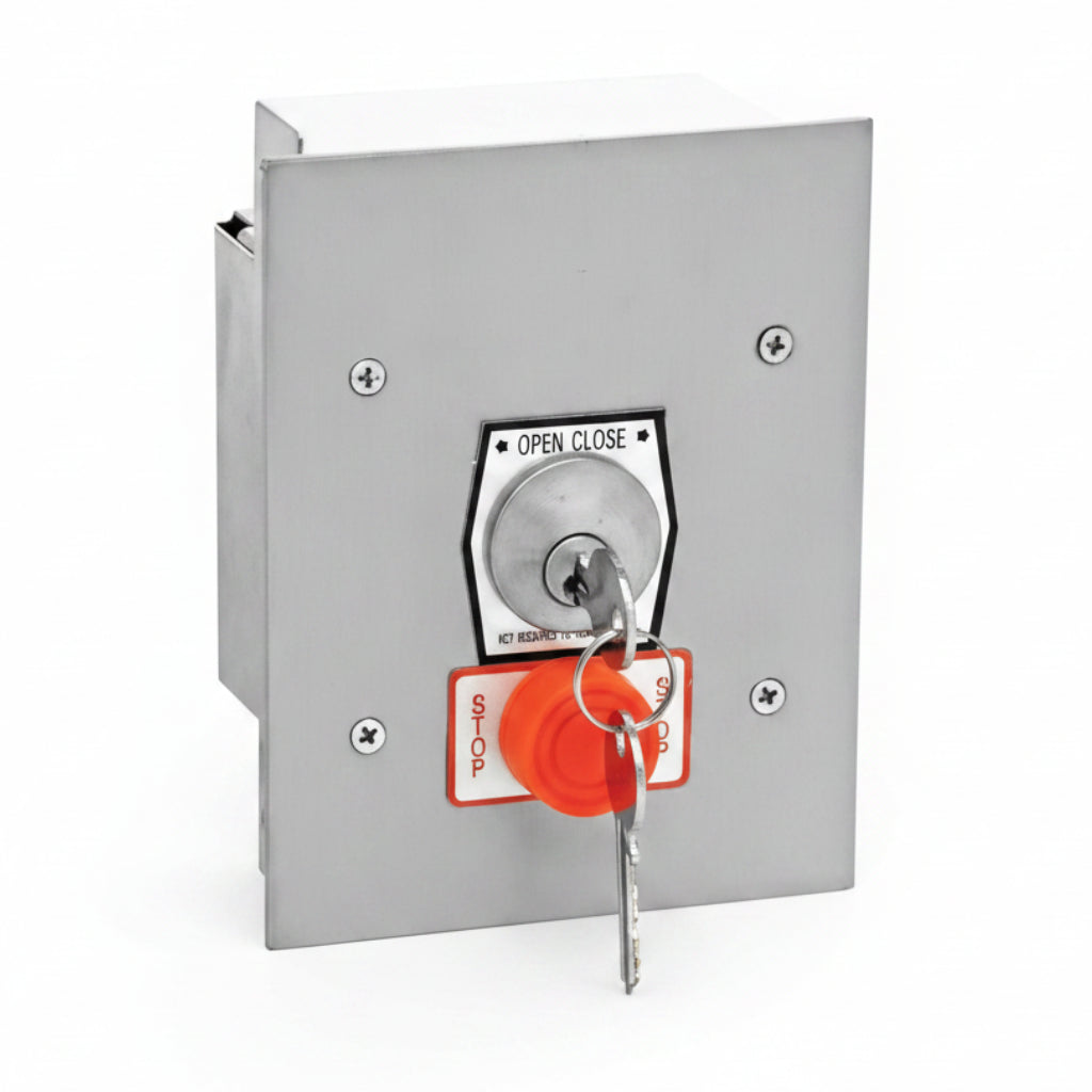 Exterior Open-Close Flush Mount Key Switch With Changeable Cylinder And Stop Button, Tamperproof