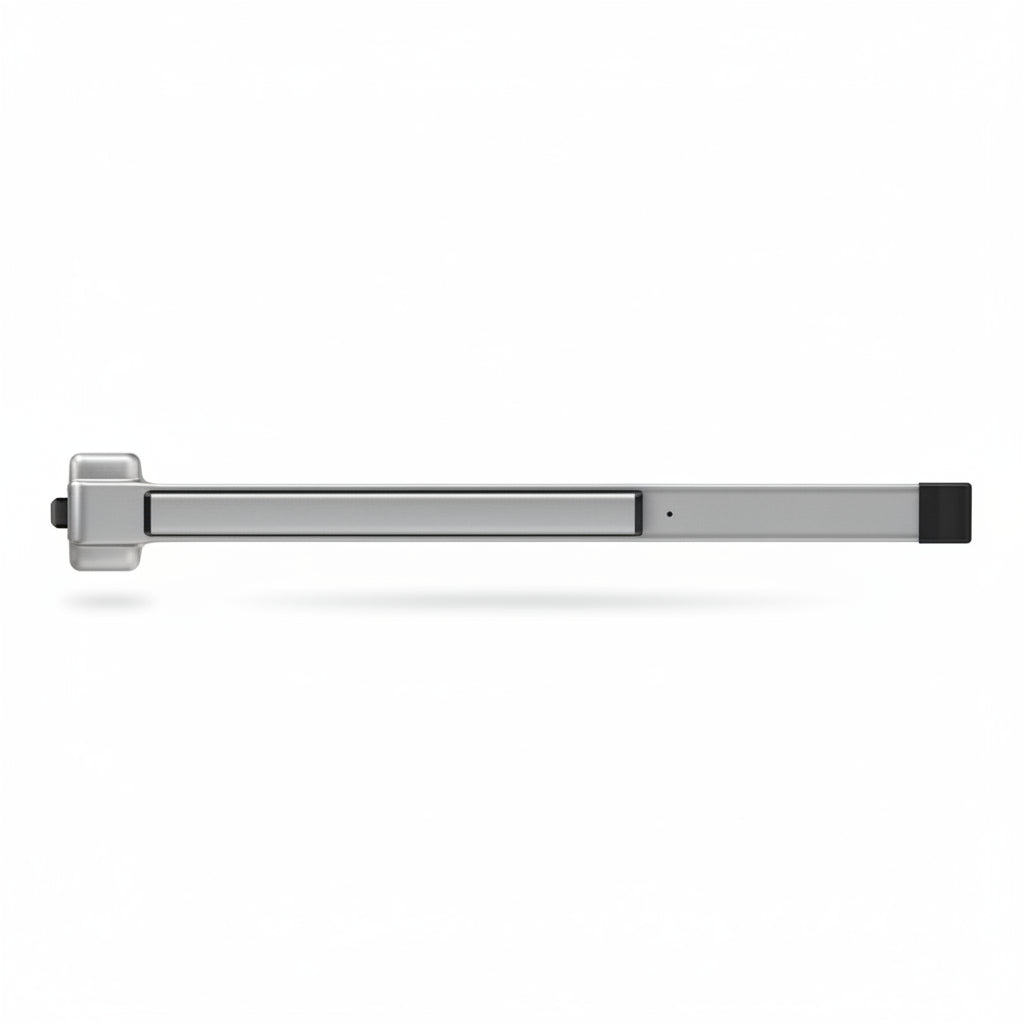 Von Duprin Rim Exit Device, Wide Stile Pushpad, 36", Exit Only, Accepts Various Trim, Less Trim, Hex Key Dogging, Aluminum Painted Finish, Non-Handed