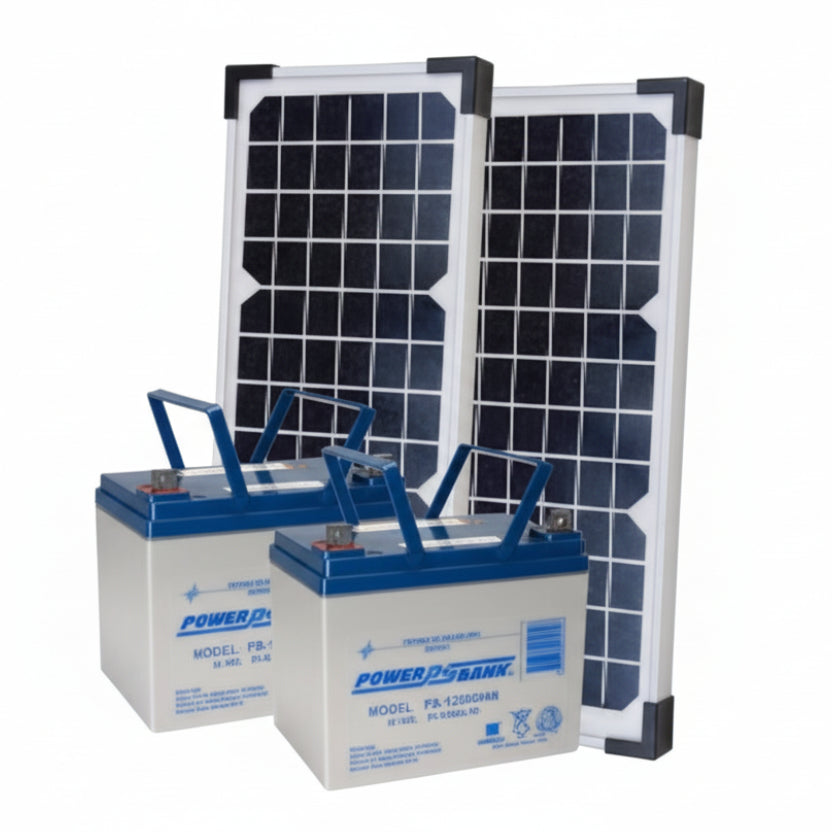 Solar Package For Liftmaster 24Vdc Operators ..Includes:.. (2) 20W Panels.. (2) 33Ah Batteries .. (1) Solar Harness(5.23)