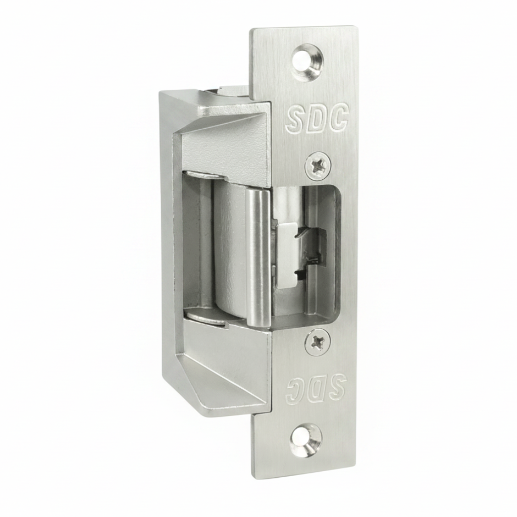 SDC Centerline Electric Strike, Fire-Rated, 4.875" x 1.25" Square Corner Faceplate For Hollow Metal Frames