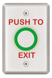 Vandal Resistant Stainless Steel Exit Switch, Single Gang, Integrated 1-30 Second Timer, 12/24VDC, NO/NC 2A Contact, "PUSH TO EXIT"