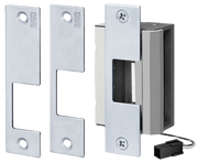 Uniflex Grade 1 Heavy Duty Electric Strike, 12/24VDC, Field Reversible Failsafe/Failsecure, Strike Body and Three Faceplates, for Use with Multiple Applications, Satin Stainless Steel