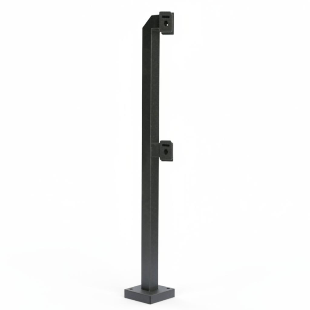 72" Dual Height Low Profile Pad Mount Gooseneck Stand With 3" Square Tubing - Black