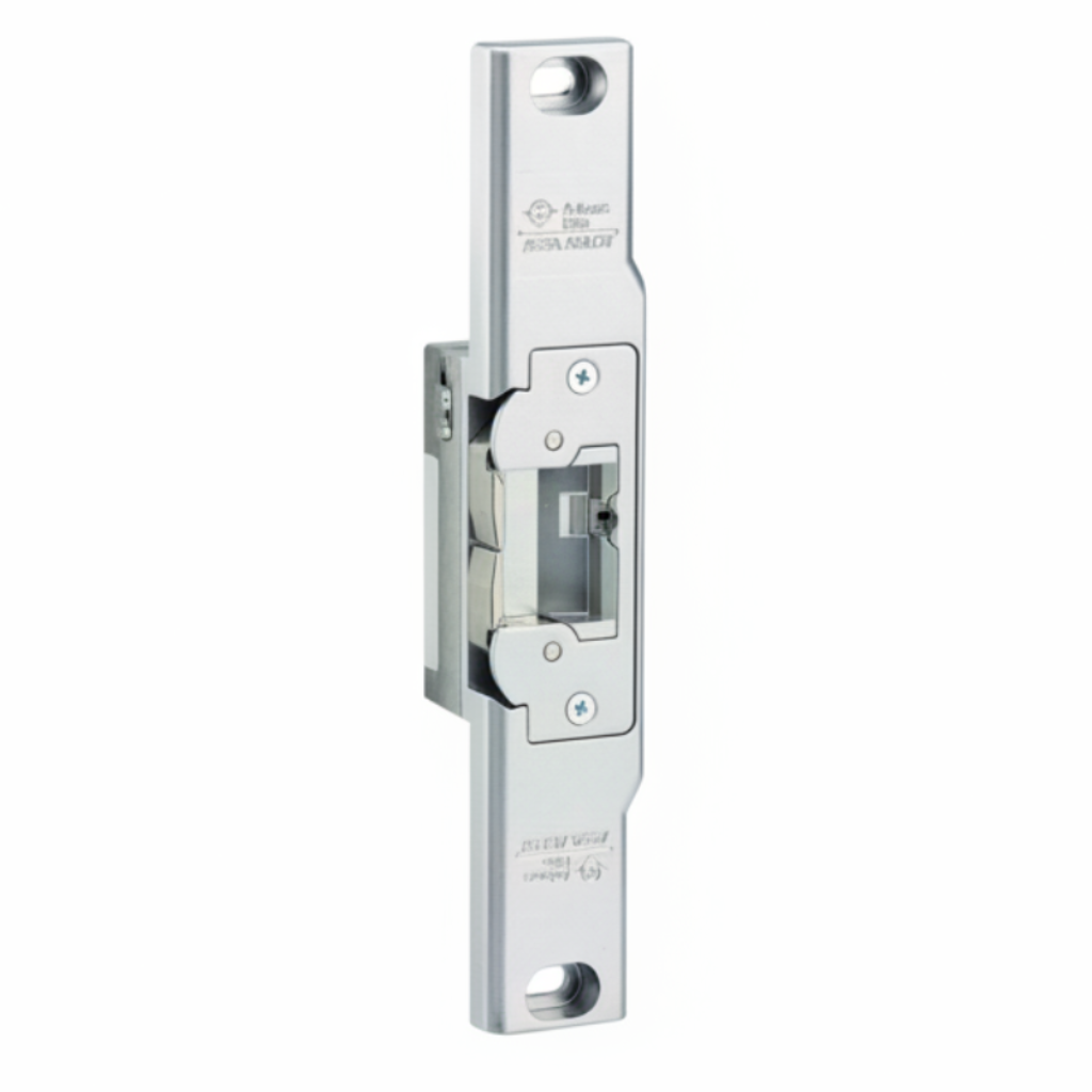 Adams Rite Electric Strike, Field Selectable (Fail Safe/Fail Secure), For Narrow Stile Rim Exit Devices, For Aluminum, Hollow Metal or Wood Applications, 9" x 1-5/8" Faceplate, 12, 16, 24 VAC/DC, Satin Aluminum Ritecoat Paint
