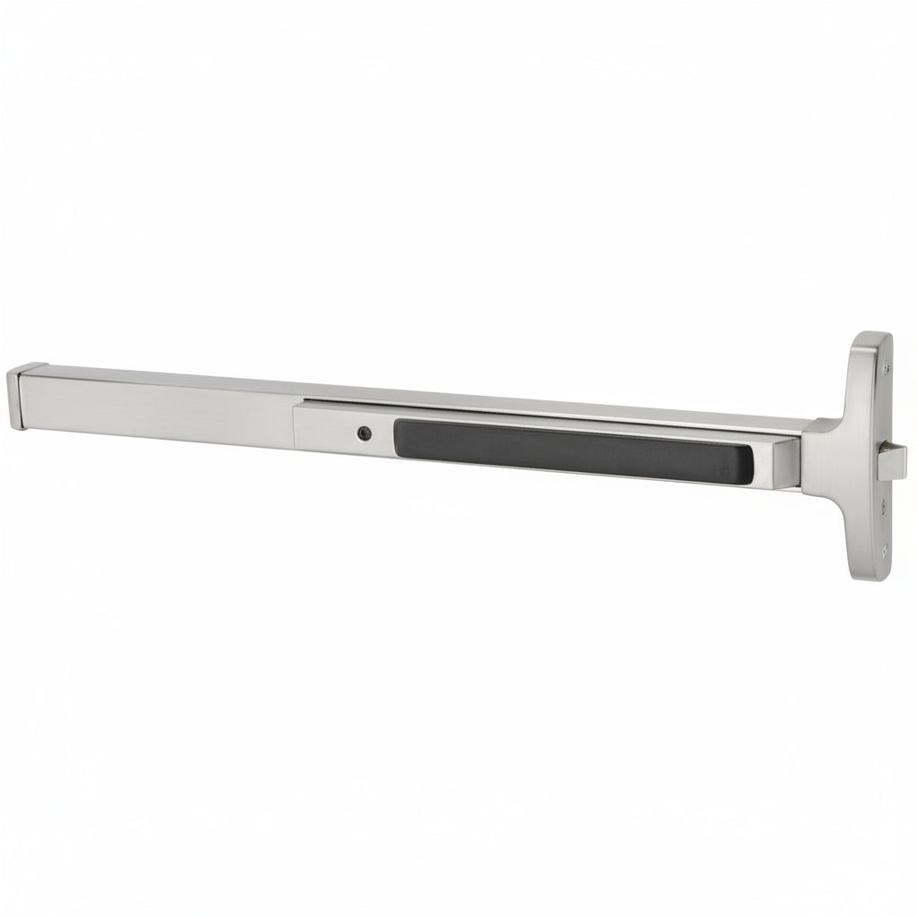 Sargent Rim Exit Device, Narrow Stile Pushpad, 32" Device, Exit Only, Hex Key Dogging, Satin Stainless Steel Finish, Field Reversible
