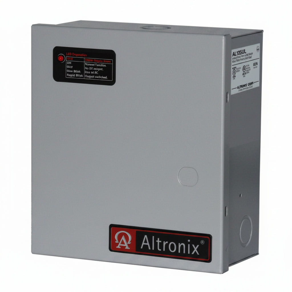 Altronix Power Supply/Charger, Input 115VAC 50/60Hz @ 0.6A, 2 PTC Outputs, 12/24VDC @ 1A, Grey Enclosure
