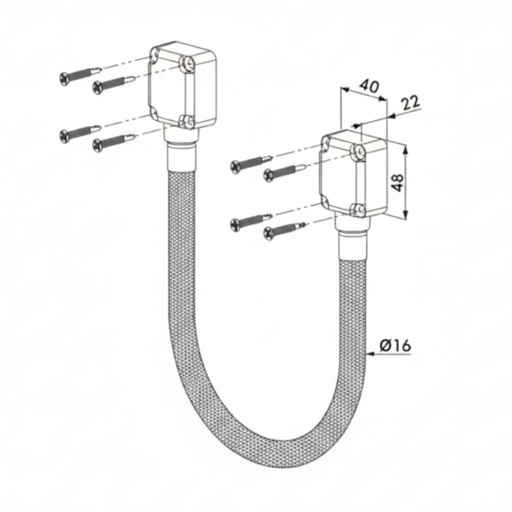 Reinforced, Braided Stainless Steel Guiding Cable (17-3/4" Long) W/ Aluminum Junction Boxes - Black with End Caps (Black)