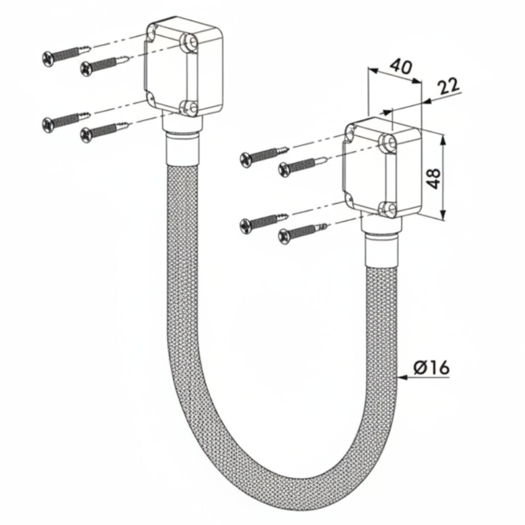 Reinforced, Braided Stainless Steel Guiding Cable (17-3/4" Long) W/ Aluminum Junction Boxes - Silvernd Caps (Silver)