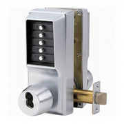 DormaKaba Cylindrical Knob Lock, Combination or Key Override Entry, Combination or Key Override Exit, 2-3/4" Backset, 1/2" Throw Latch, Satin Chrome