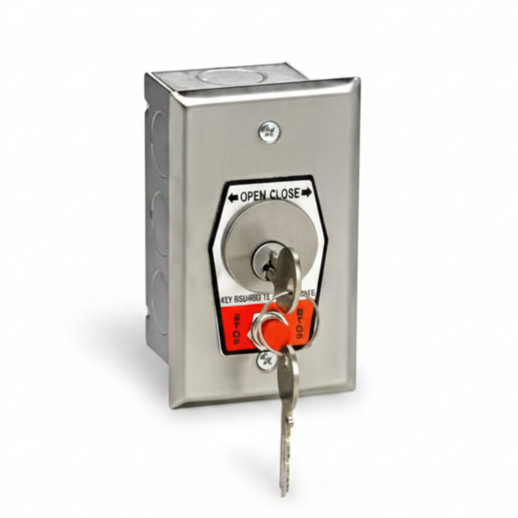 Exterior Open-Close Flush Mount Key Switch Woth Stop Button Mounts In Single Gang Box