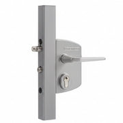 LAKQ Surface Mounted Gate Lock For Square 1-1/2" To 2-1/2" Profiles With 3006M, Aluminum Handle Pair & Cylinder: VSC - Keyed To Differ Silver