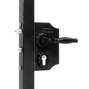 LAKY Small Surface Mounted Ornamental Gate Lock For Square 2" - 2-3/8" Profiles With 300FA - Zamac Handle Pair & Cylinder: VCA - Keyed To Differ - Black