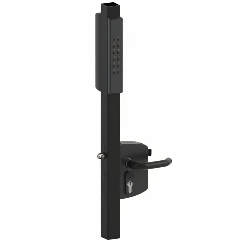VOLTA - Surface Mounted Lock With External Battery Powered Keypad For Square 1-1/2" To 2-1/2" Profiles - Black (Includes: Lockbox, Keypad - Double Sided & Handles, 3006D Aluminum Handle Pair, Cylinder: VCA (Keyed Differ)