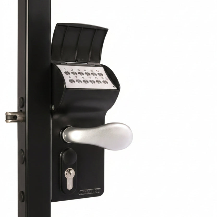 VALENTINO Surface Mount Battery Powered Gate Lock - Black (Keypad In / Free Exit)