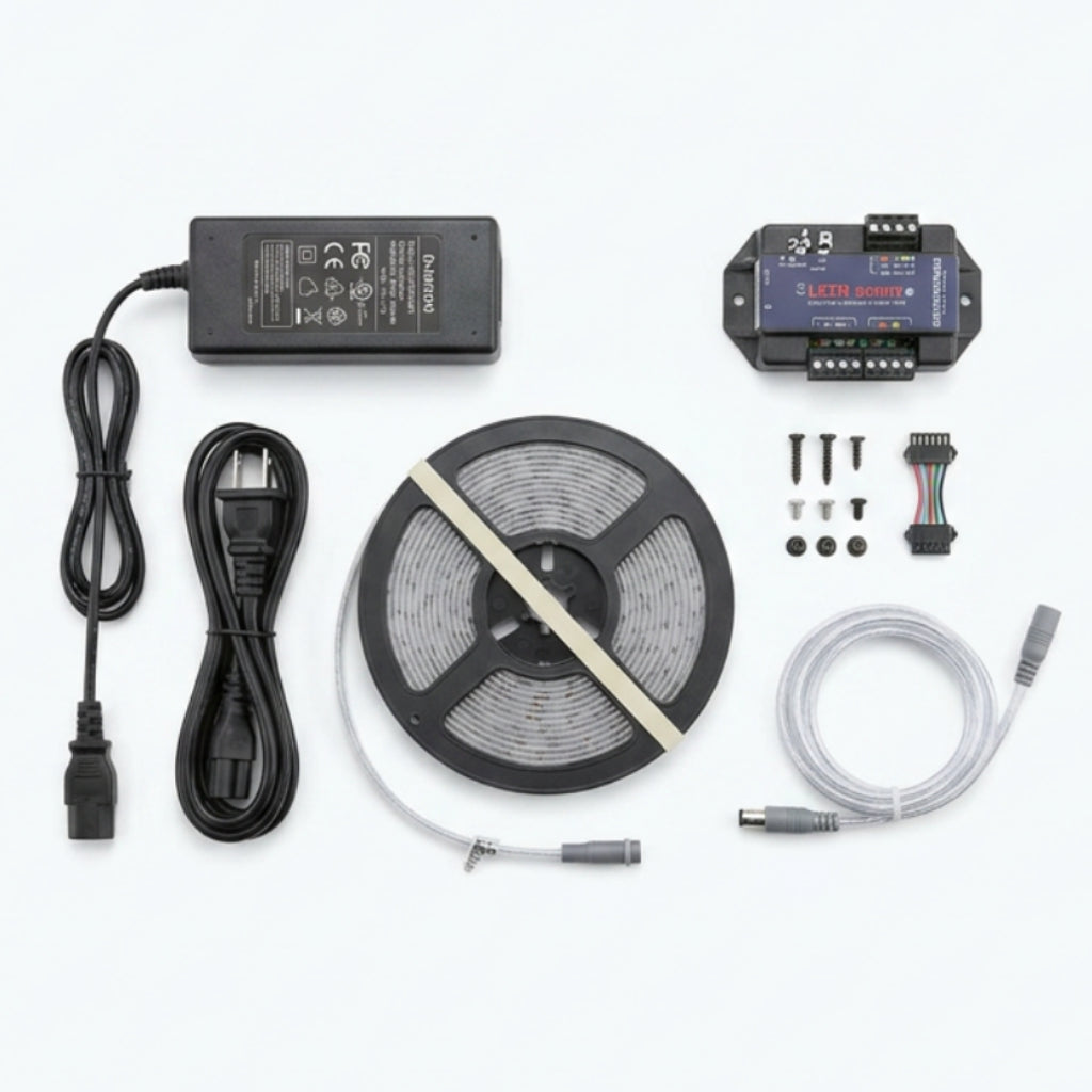 24VDC LED Upgrade Kit..Includes: ..(2) 15' LED Strip With Gray Plug..(2) 4' Wire Harness With Gray Plug..(1) 24VDC Power Supply..(1) 24VDC LED Controller