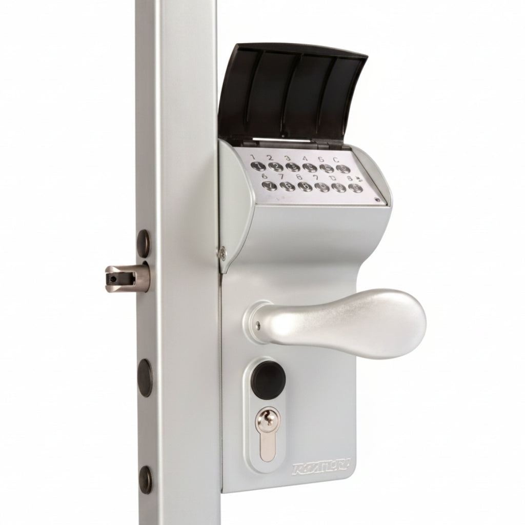 VALENTINO Surface Mount Battery Powered Gate Lock - Silver (Keypad In / Free Exit)