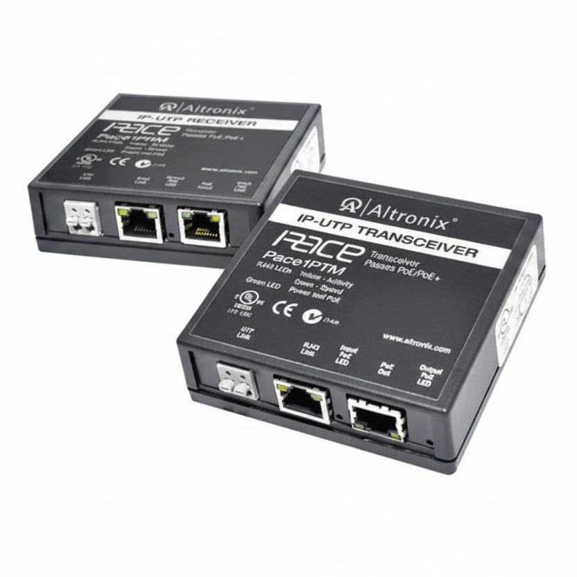 Altronix PACE1PRMT IP And PoE+ Over Extended Distance UTP Or CAT5e Pace1PRM Receiver And Pace1PTM Transceiver Kit, Powered x Midspan Or Endspan, Up To 500m Distance