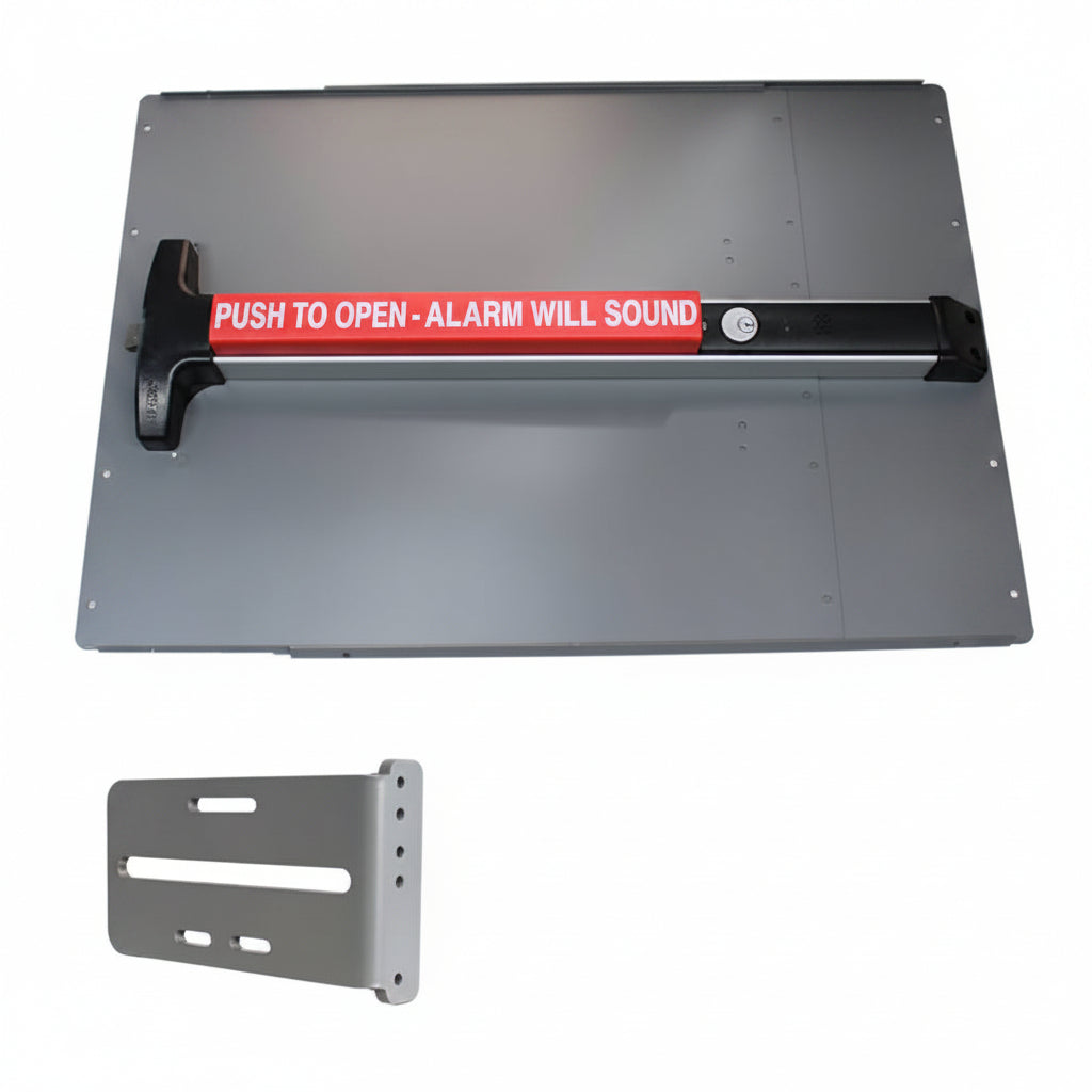 Detex Value Kit (Includes: 24" Panic Shield, 42" Weatherized Panic Bar With Alarm And Strike Bracket) - Silver