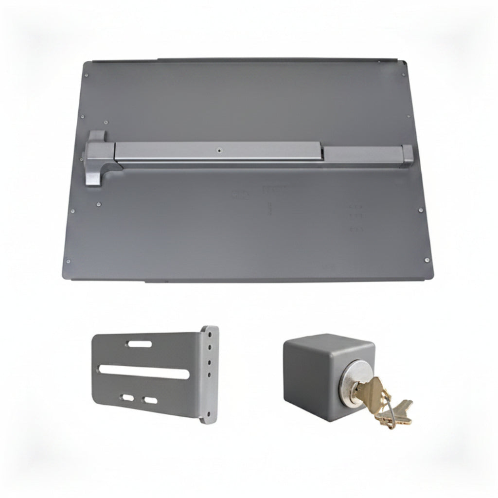 Panic Shield Safety Kit (Includes: 24" Shield, 42" Panic Bar, Strike Bracket, Key Box, And Cylinder) - Black