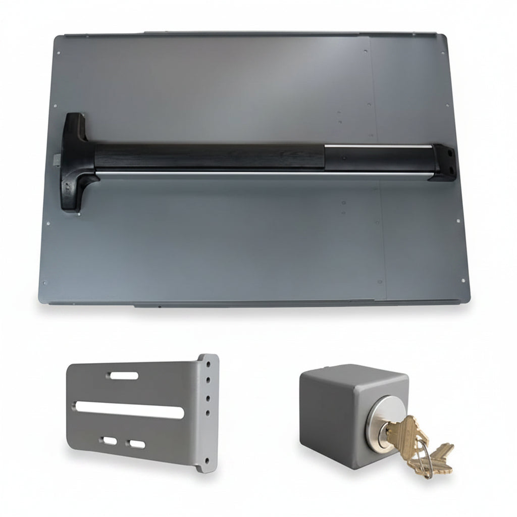 Detex Panic Shield Safety Kit (Includes: 24" Shield, Detex V-40 Bar, Strike Bracket , Keyed Box And Keyed Cylinder)