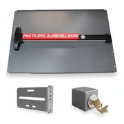 Panic Shield Safety Kit With 42" Detex V-40 Weatherized Panic Bar With Alarm, 24" Panic Shield, Strike Bracket, Key Box, And Cylinder - Black