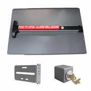 Panic Shield Safety Kit With 42" Detex V-40 Weatherized Panic Bar With Alarm, 24" Panic Shield, Strike Bracket, Key Box, And Cylinder - Black