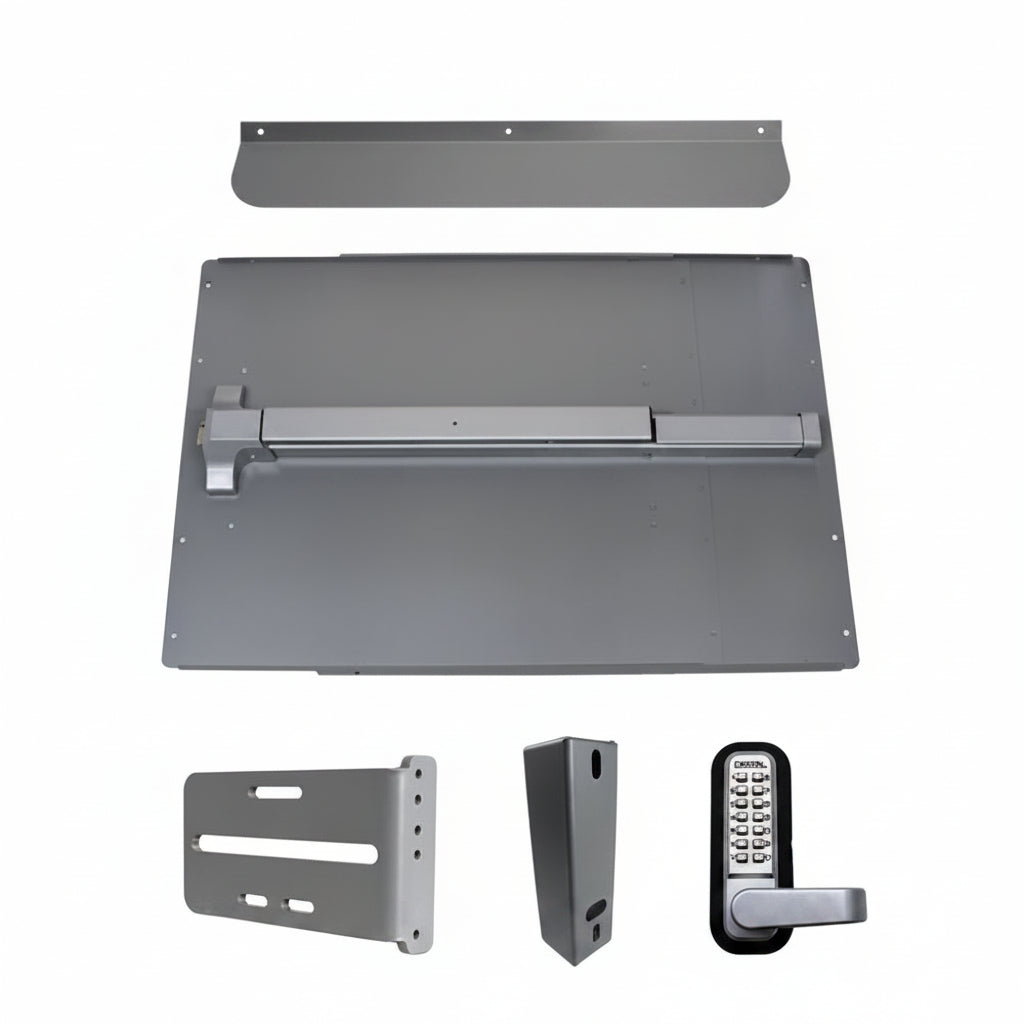 Panic Shield Security Kit (Includes: 24" Shield, Max-Guard Panic Bar Shield, 42" Stainless Steel Panic Bar, Strike Bracket, 285-P Mechanical Keypad, Keypad Box - Black