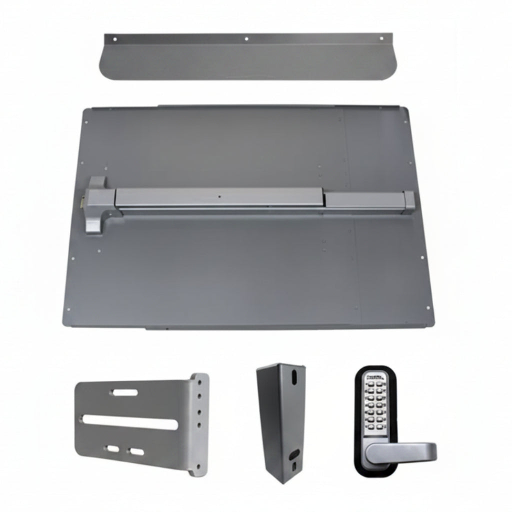 Panic Shield Security Kit (Includes: 24" Shield, Panic Bar Shield, 42" Stainless Steel Panic Bar, Strike Bracket, 285-P Mechanical Keypad, Keypad Box - Stainless Steel