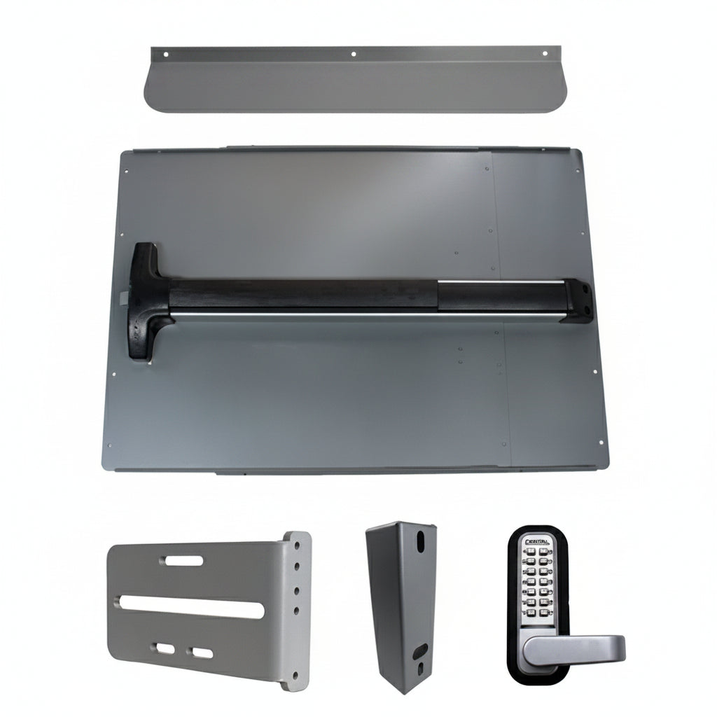 Panic Shield Security Kit (Includes: 24" Shield, Panic Bar Shield, 42" Detex V40X48 Panix Bar, Strike Bracket, 285-P Mechanical Keypad, Keypad Box, Stainless Steel