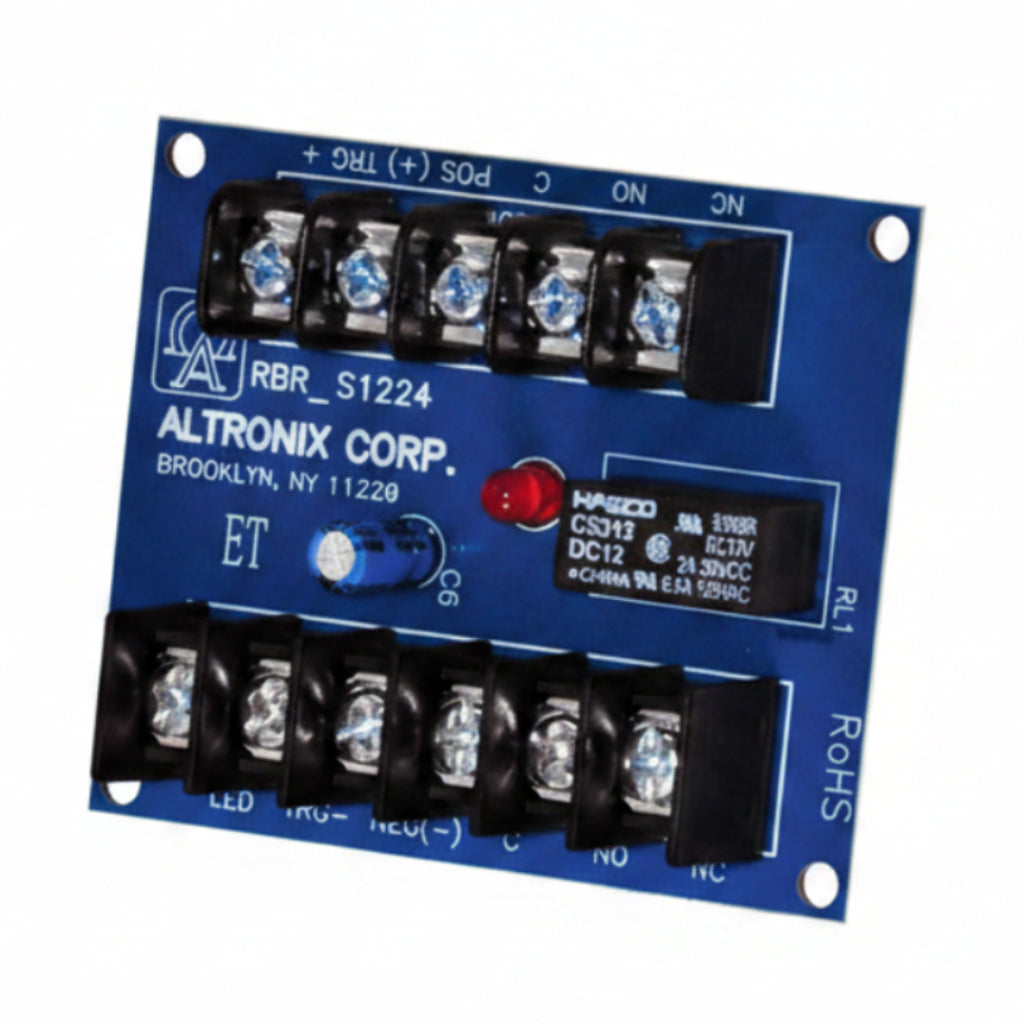 Altronix Electronic Toggle/Ratchet Relay, 12/24VDC Operation @ 20mA Draw, DPDT Contacts Rated @ 0.5A/120VAC Or 2A/28VDC