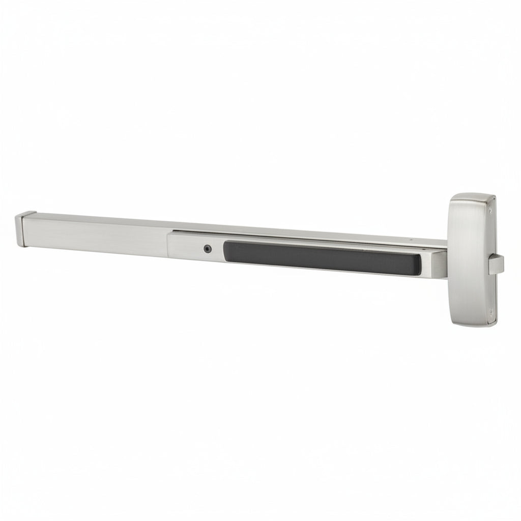 Sargent Rim Exit Bar, Wide Stile Pushpad, 42" Device, Exit Only, Hex Key Dogging, Satin Stainless Steel Finish, Field Reversible