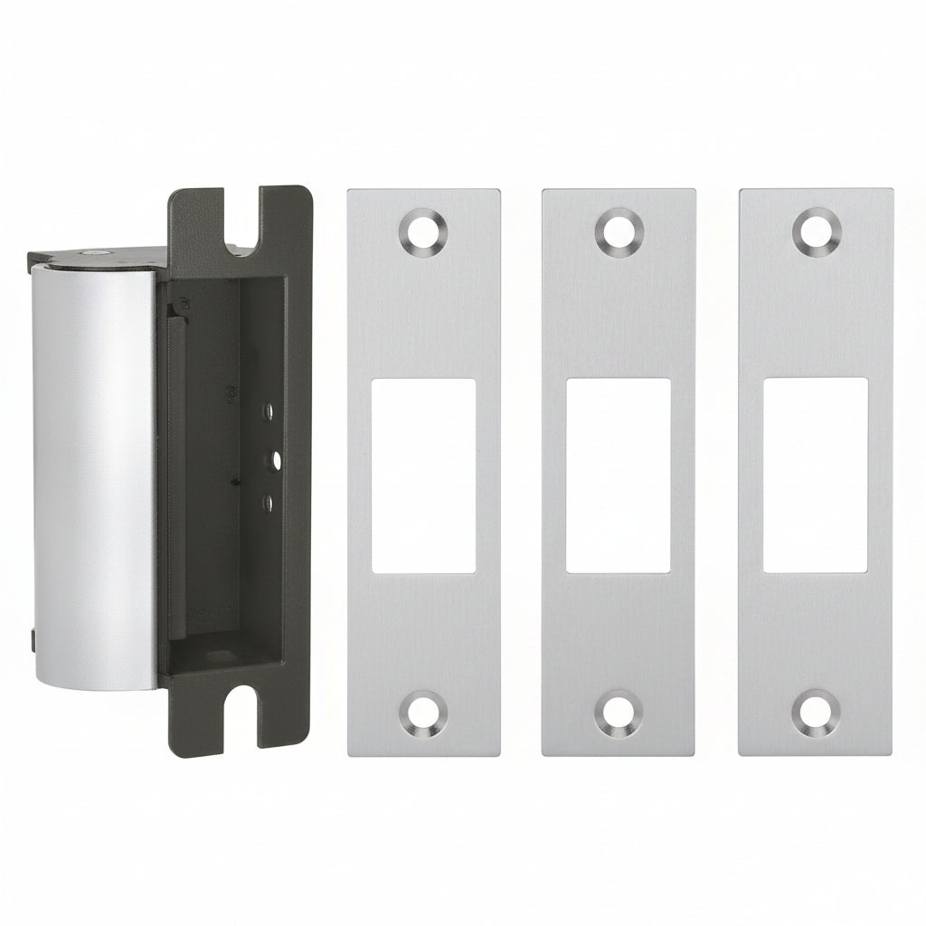 HES Fail Secure, Complete 12/24VDC Electric Strike, J, KD And KM Faceplates, Satin Stainless Steel