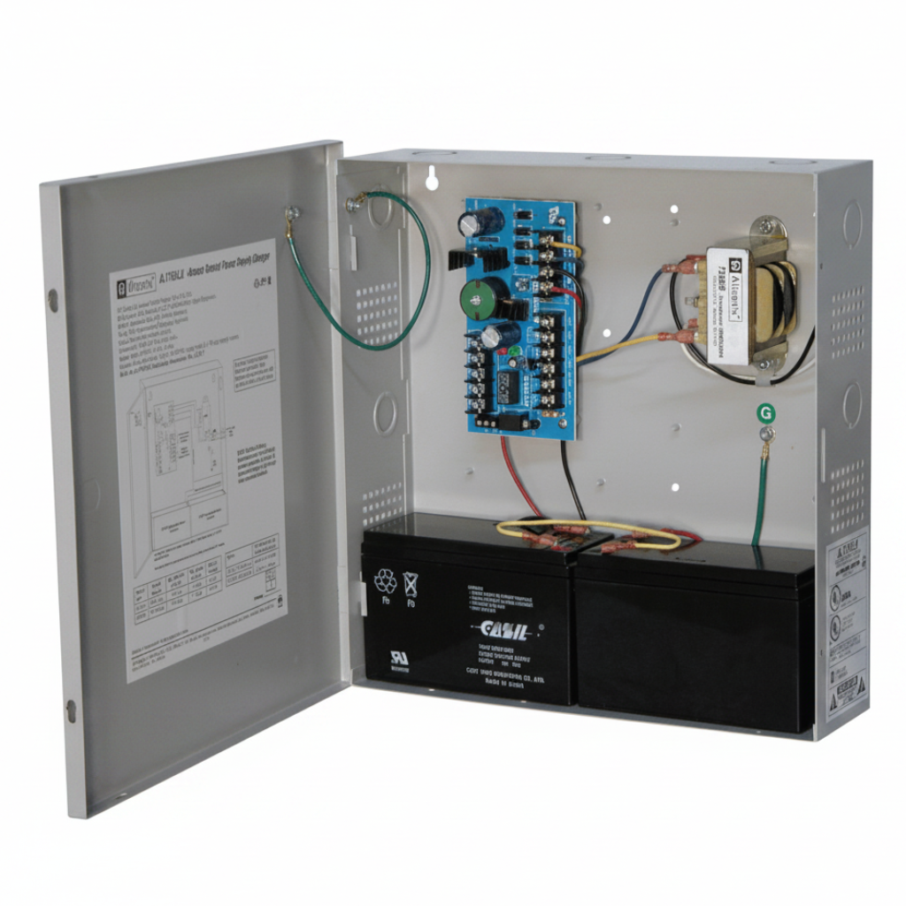 Altronix Power Supply/Charger, Input 115VAC 60Hz @ 0.6A, 2 PTC Outputs, 12/24VDC @ 1.75A, Grey Enclosure