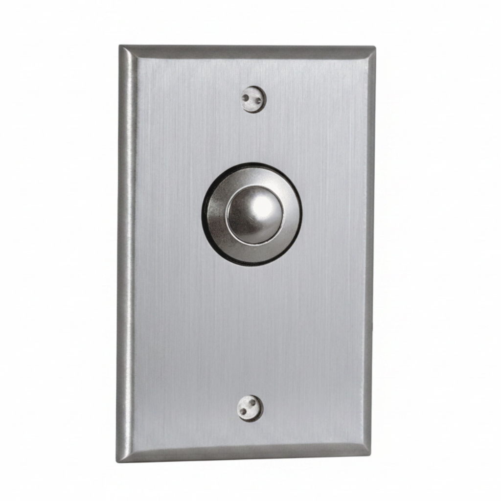 Camden Vandal Resistant Pushbutton, Single Gang, 9/16" Button Diameter, Momentary, Aluminum Finish