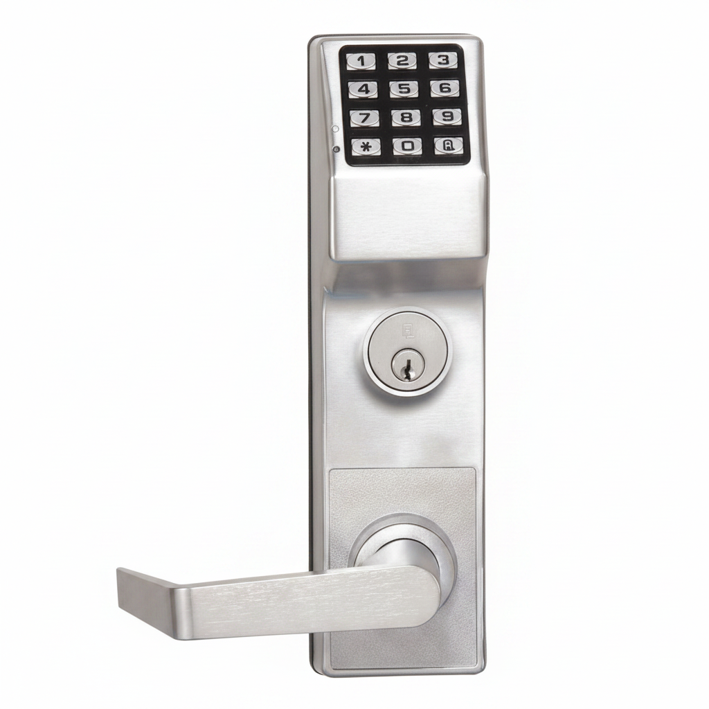 Alarm Lock T2 Series Exit Trim, Straight Handle, 1-3/4" x 1/8" Door Thickness, Generic Rim Cylinder and Adapter Kit Included, Marks 9900, Satin Chrome