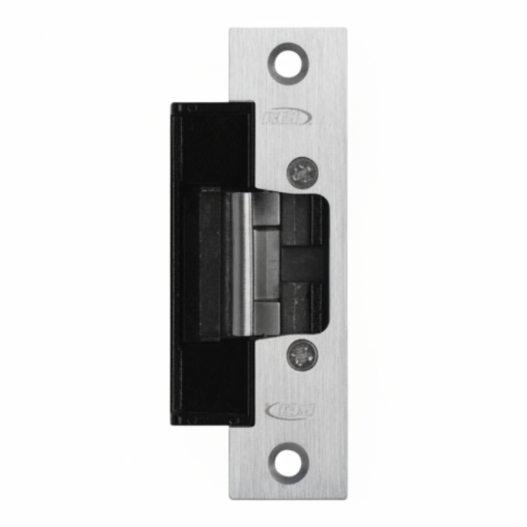 RCI Electric Strike, Low Profile, 4-7/8" Faceplate, For 1/2" Or 5/8" Projection Latches, 12/24VAC, 12/24VDC, Fail Safe/Fail Secure, Satin Stainless Steel