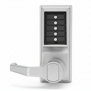 Simplex Series 1000 Lock. Keypad Entry, Free Exit, Lever Handles, No Key Override (Left Hand / Left Hand Reverse) - Satin Chrome