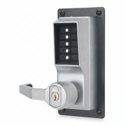 Exit Trim Lever Lock, Combination And Key Override, Left Hand Reverse,6/7-Pin Sfic Prep, Less Core Satin Chrome