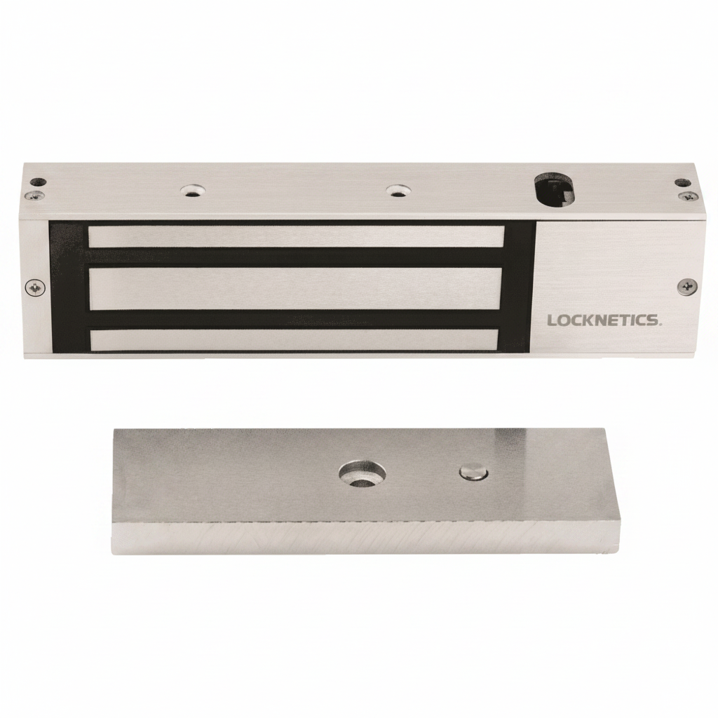 Locknetics Maglock, 1200Lbs, 12/24VDC, Satin Stainless Steel