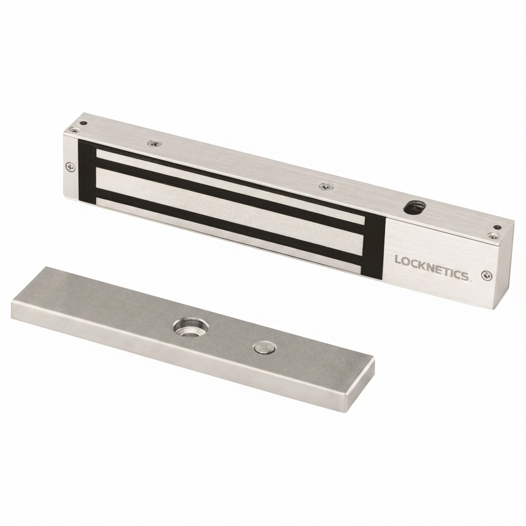 Locknetics Maglock, 600Lbs, 12/24VDC, Satin Stainless Steel