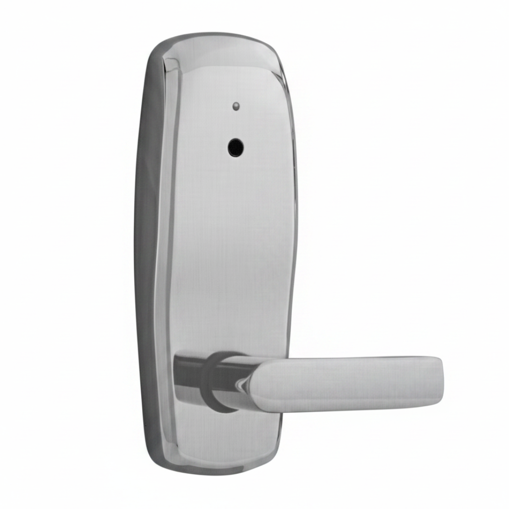 DormaKaba InSync Battery Operated ASM Mortise Lock, Utility Mortise, No Deadbolt, Unit, Gala Lever, Right Hand Reverse, Satin Chrome