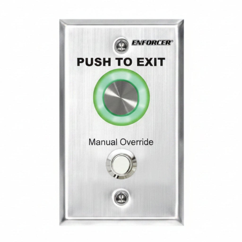 Piezoelectric Pushbutton. Vandal-Resistant, Single-Gang Plate, Mechanical Override Button. "Push To Exit" And "Manual Override" Printed On Plate. Programmable Illumination Surrounding The Button: ****Red Or Green*******(1.24)
