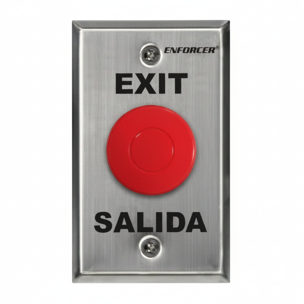 Red Mushroom-Cap Button. No/ Nc Contact Stainless-Steel, Single-Gang Plate With ("Exit / Salida On Plate")(1.24)