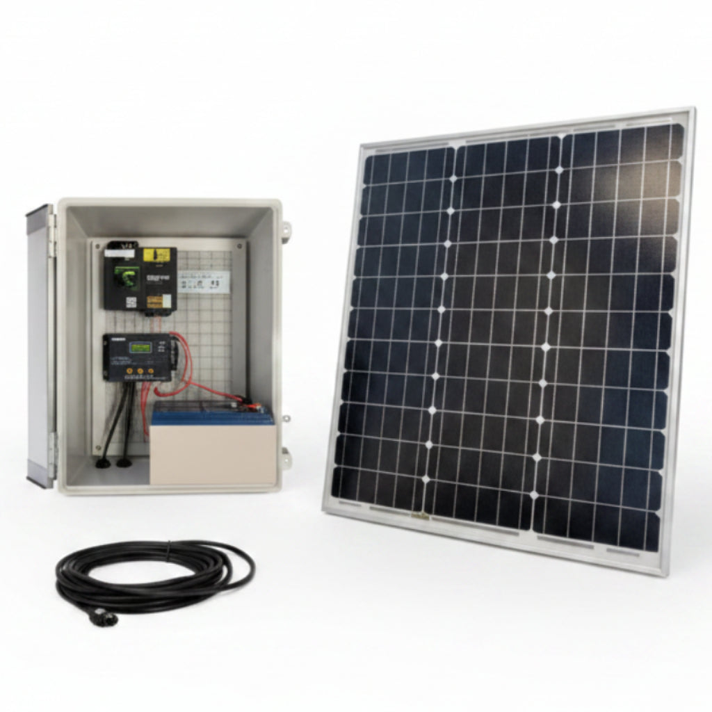 Sure-Fi Solar Powered Enclosure (Includes: MC4 To DC Adaptor, NEMA4 Latched Enclosure, 12V 50Watt Solar Panel And 10 Amp Charge Controller)