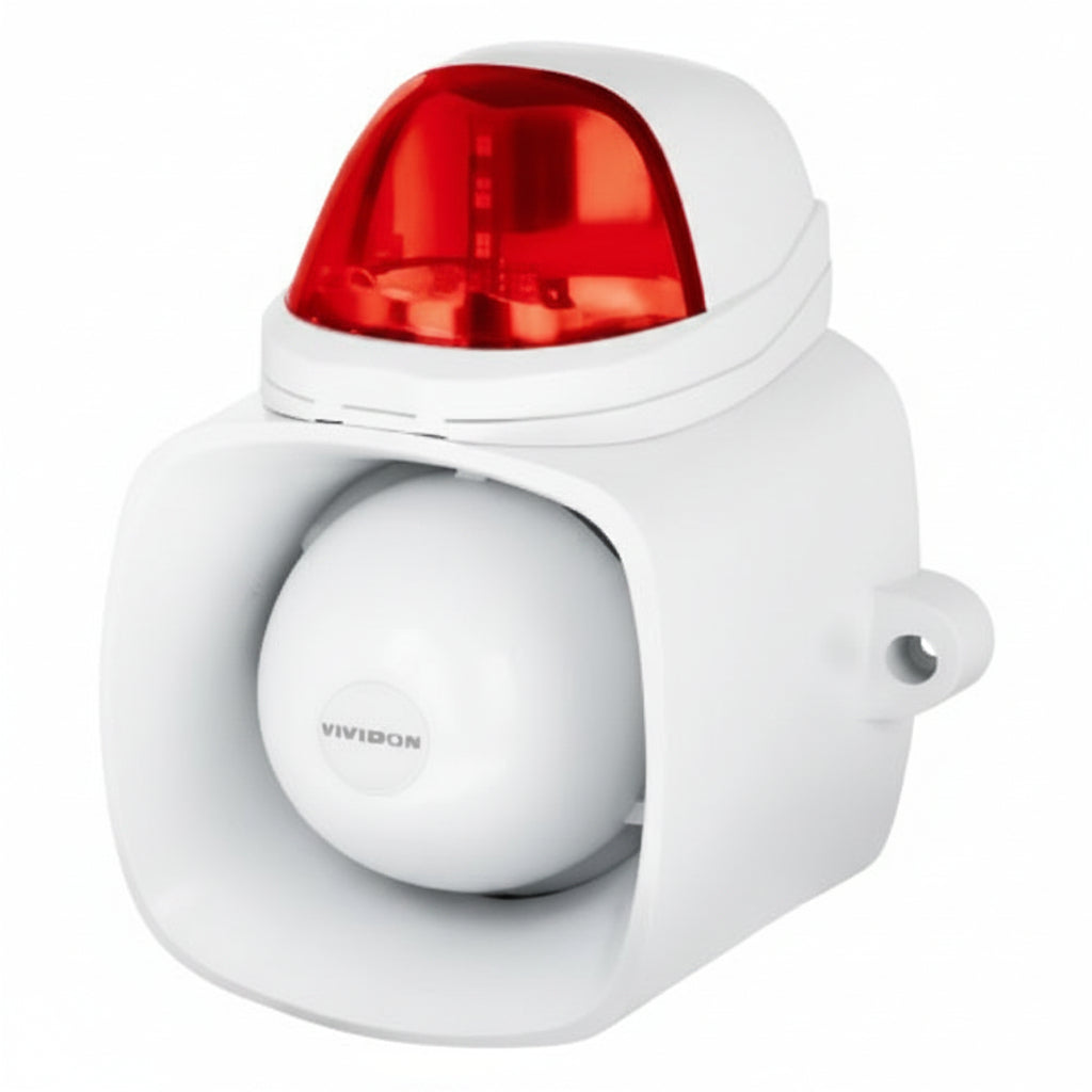 Self-Contained Siren/Strobe – Red, 120dB Warble-Tone Siren (9-15VDC)